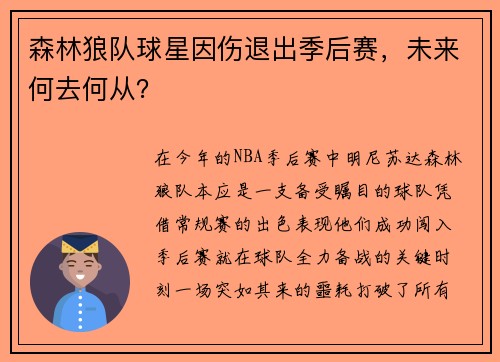 森林狼队球星因伤退出季后赛，未来何去何从？